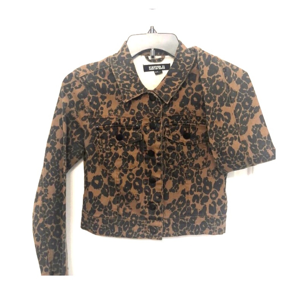 Cheetah Print Denim Jacket Crop Top